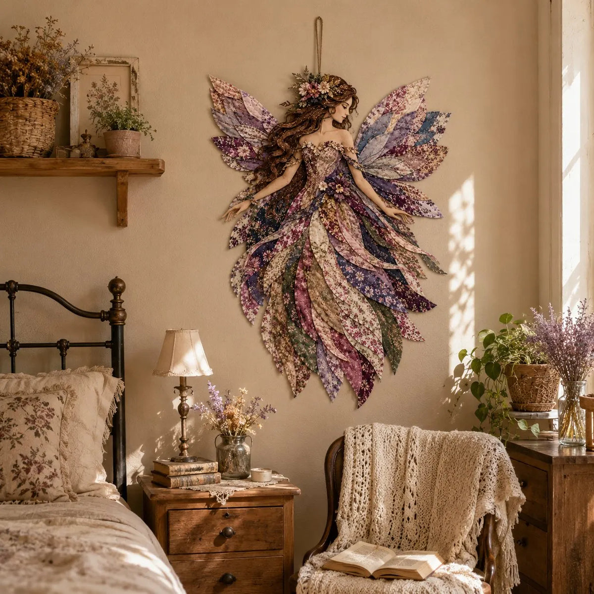 🔥HOT SALE🔥🧚‍♀️🌸 Premium Fairy Patchwork DIY Kit | High-Quality Layered Fabric with Floral Wings DIY Handmade Fantasy Wall Decor ✨15*12cm