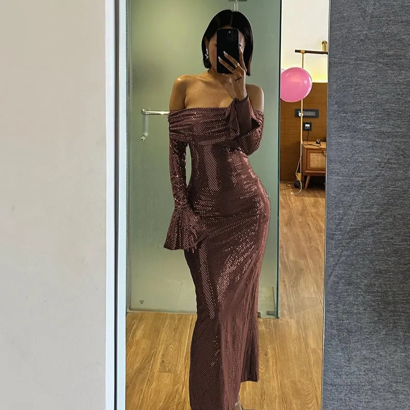 Elegant Off-Shoulder Glitter Dress