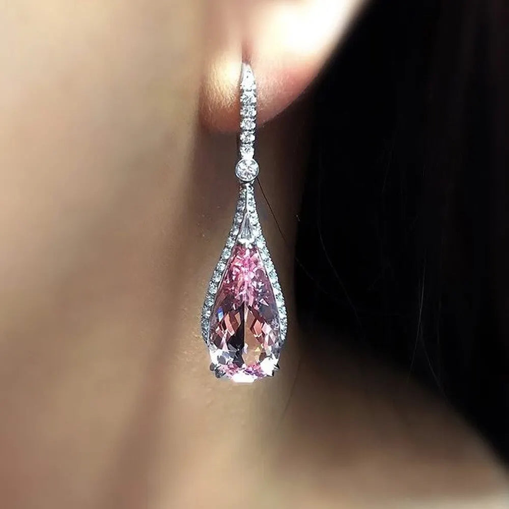 Pear Shaped Pink Crystal Drop Earrings
