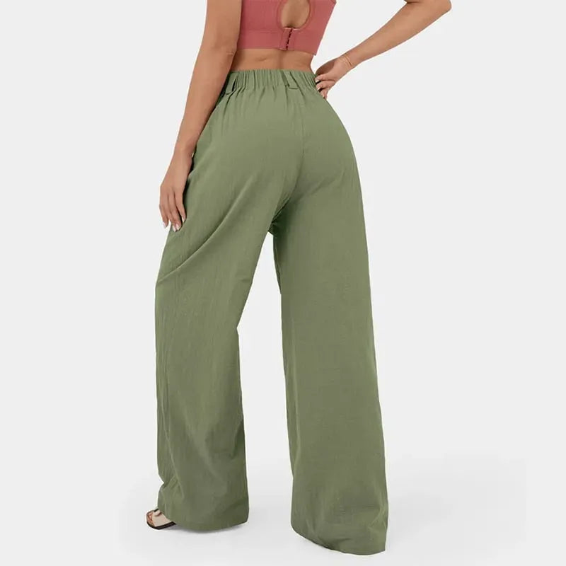 High Waisted Plicated Side Pocket Wide Leg Pants (Buy 2 Free Shipping)