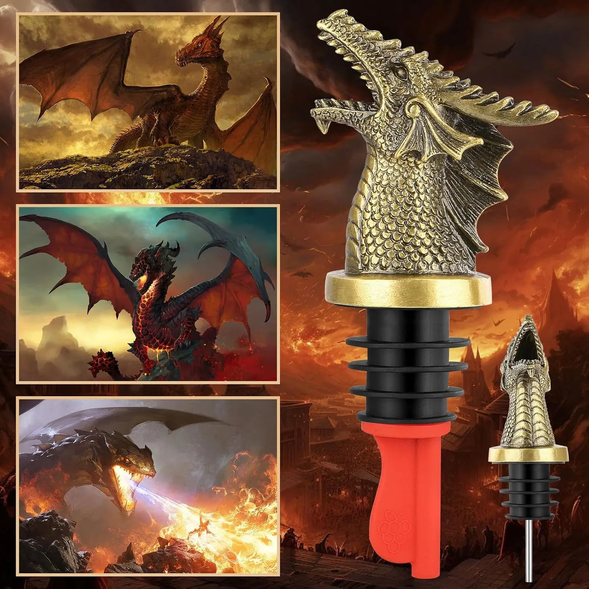 Dragon Head Wine Pourer & Bottle Stopper Set🐉🍷