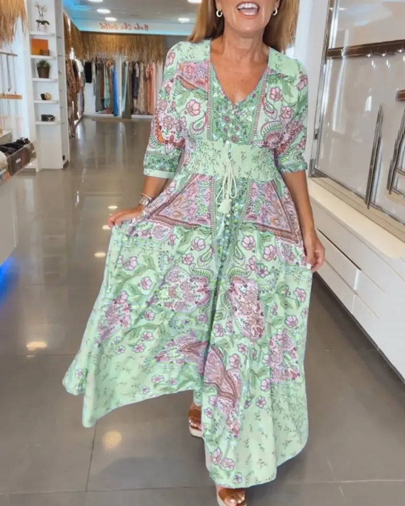 V-Neck Floral Print Summer Dress