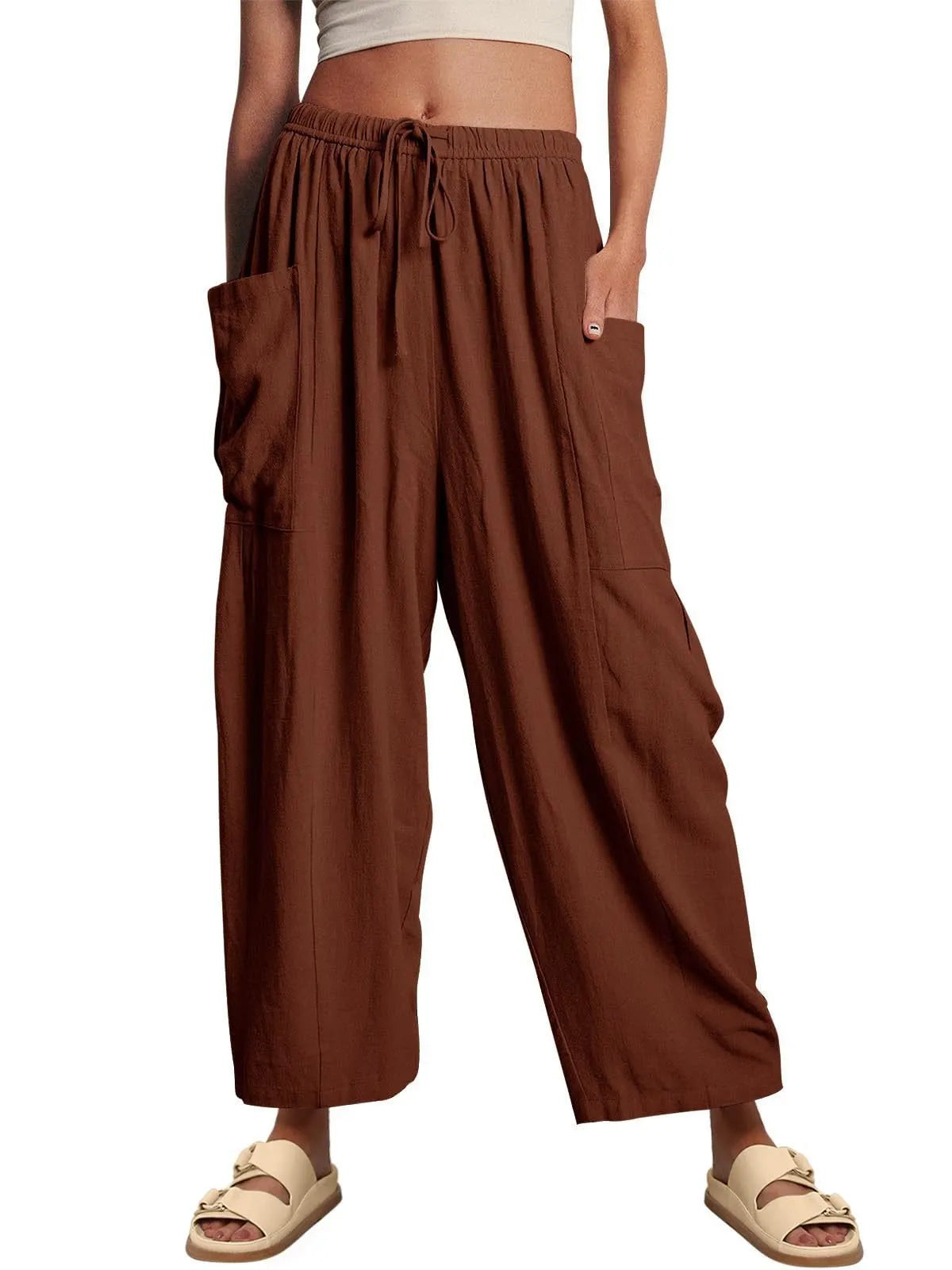 Casual Loose Drawstring Harem Pants with Pockets