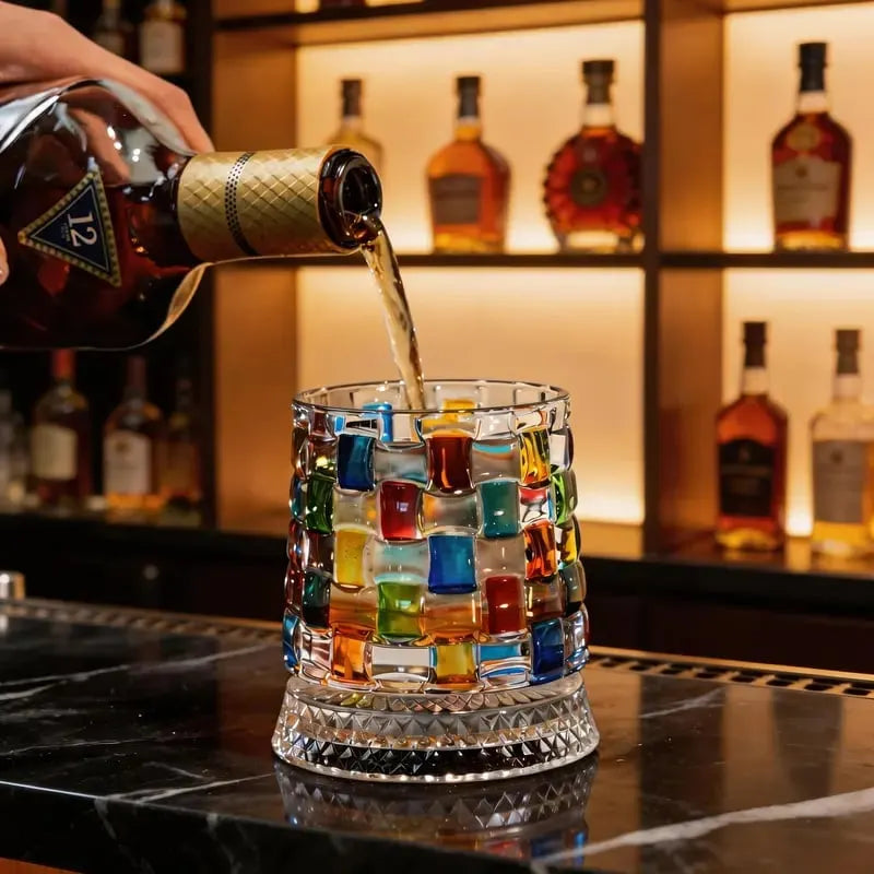 🔥HOT SALE🔥Hand-Painted Embossed Rotating Whiskey Glass – Minimal Luxury Crystal Tumbler with Smooth Spin Design