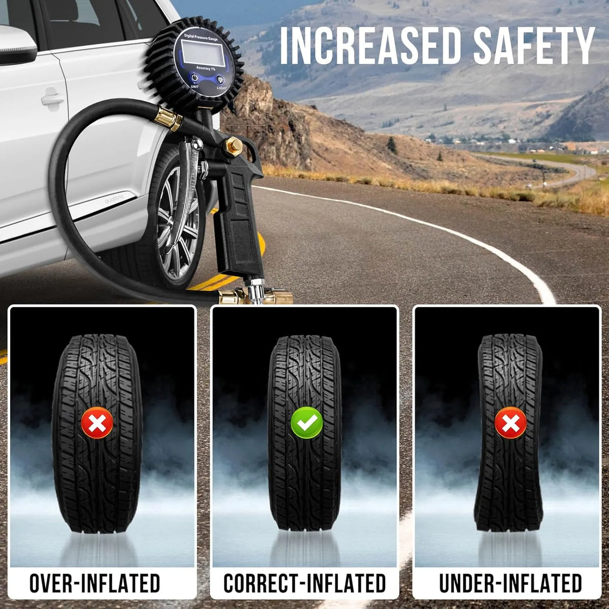 🎉🔥49% OFF - 🛠️🚗 High Precision Digital Tire Inflator Pressure Gauge | 3-in-1 Inflate Deflate Check Tire Tool