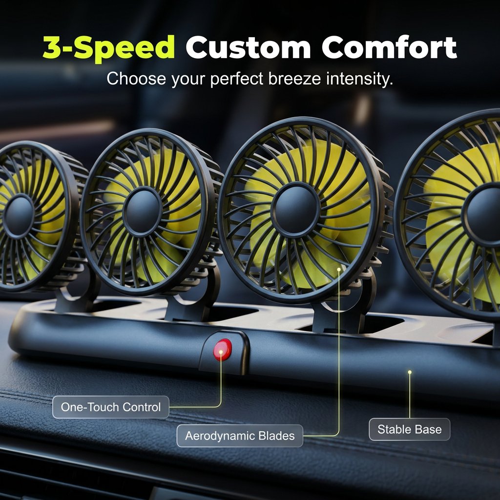 🔥HOT SALE🔥Portable 4-Head Car Cooling Fan – 3-Speed Adjustable, 360° Rotation, Cigarette Lighter Plug