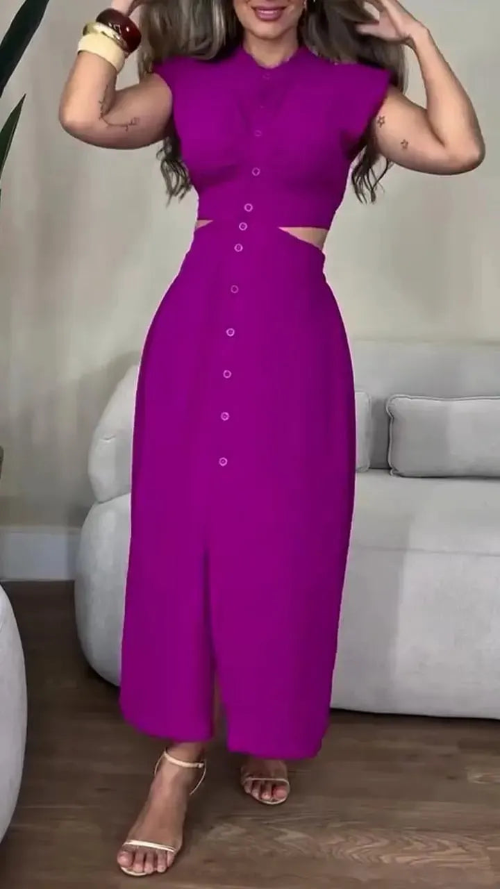 🎨 Artful Elegance: Round-Neck Cardigan Dress with an Exposed Waist Detail🖌️