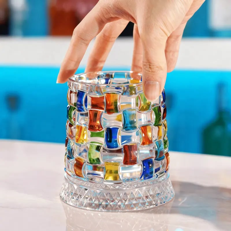🔥HOT SALE🔥Hand-Painted Embossed Rotating Whiskey Glass – Minimal Luxury Crystal Tumbler with Smooth Spin Design