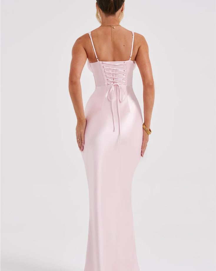 V-Neck Fishbone Satin Slip MAXI Dress