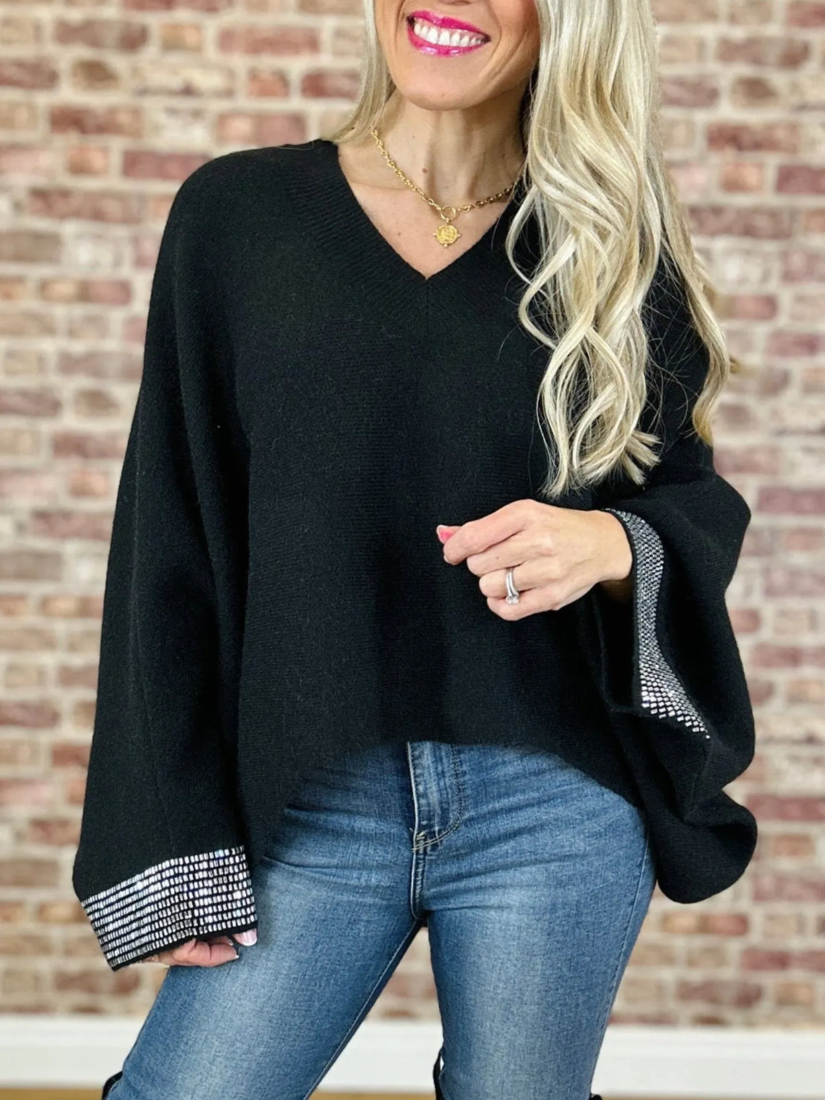 Women's V-neck Sequined Design Casual Sweater (Buy 2 Free Shipping)