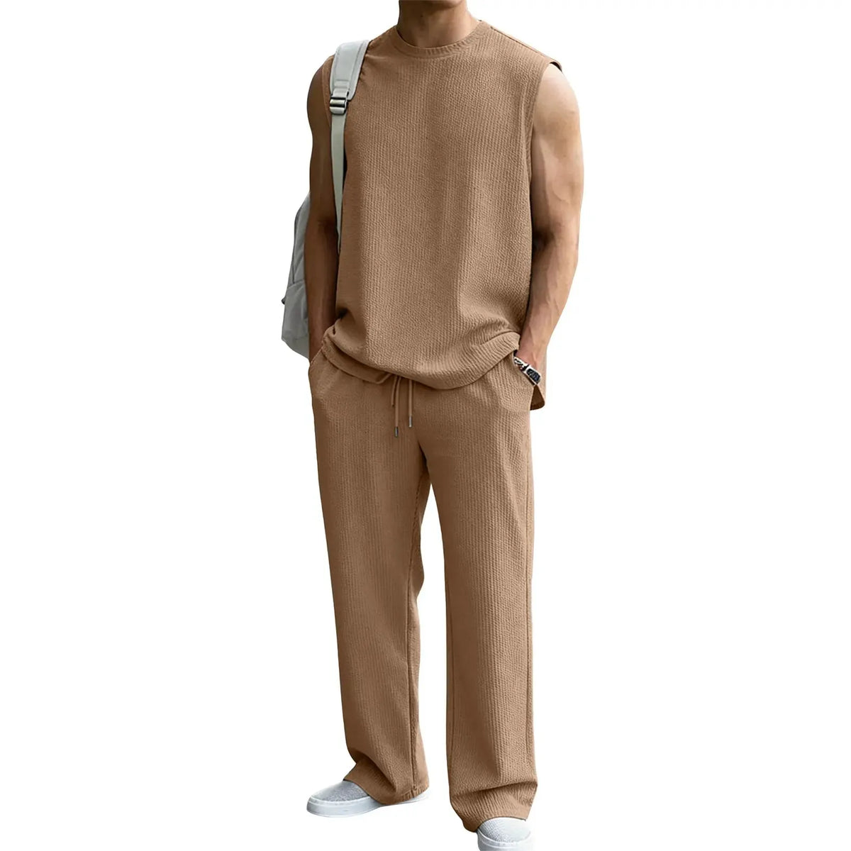 🔥 49% OFF Father’s Day Special ⏰🎁 Men’s Rib Knit 2-Piece Set – Sleeveless Tank & Baggy Wide-Leg Pants