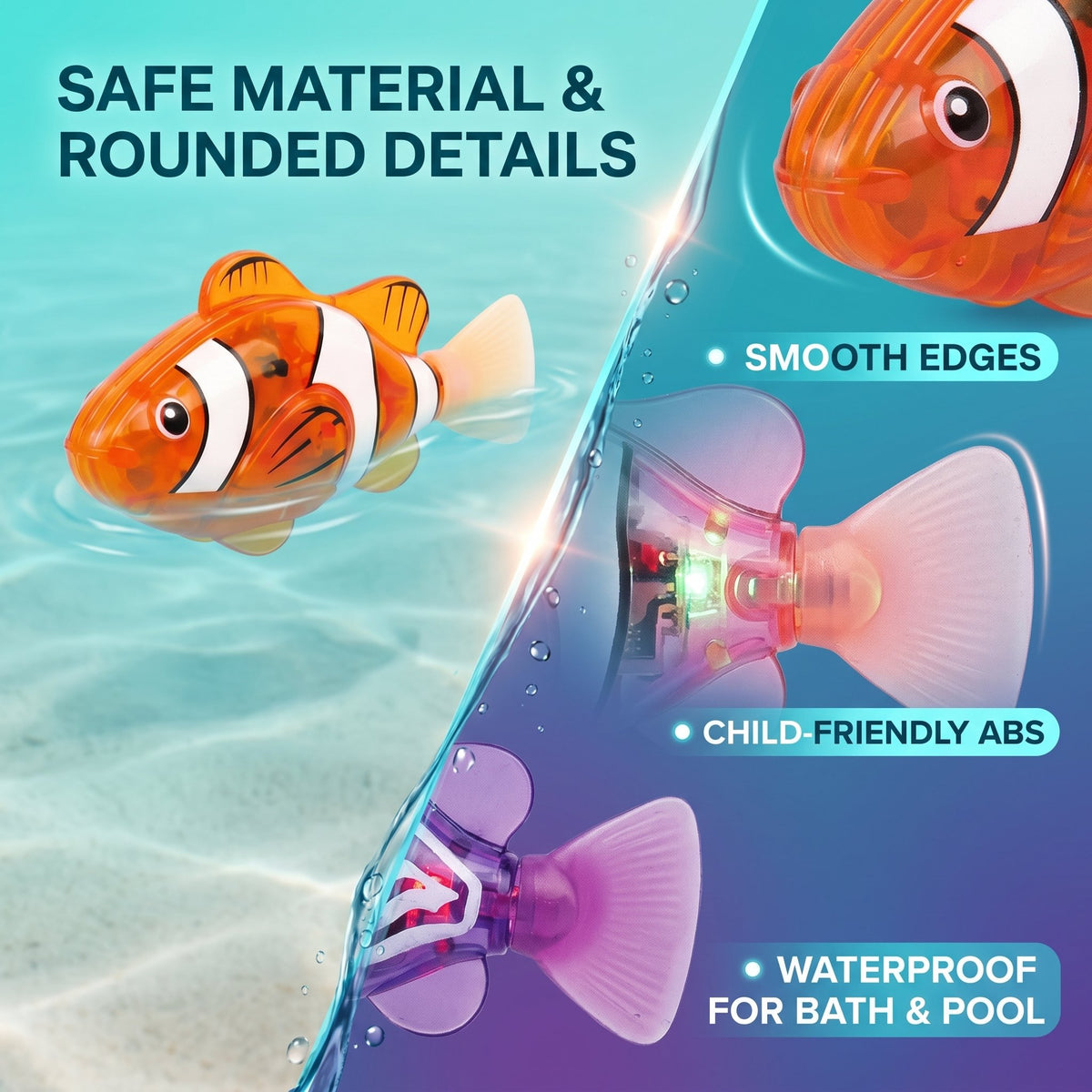 4Pcs Induction Activated | LED Light Up | Auto-Swimming Bath Toy