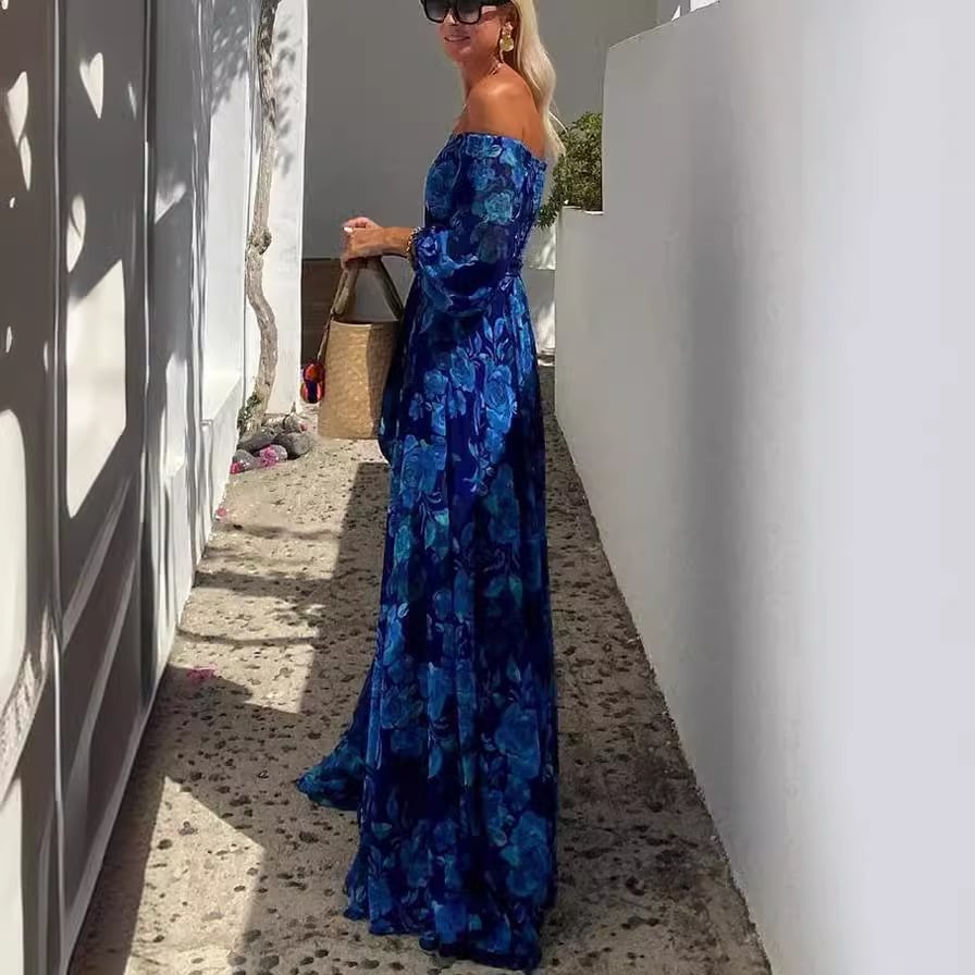 With Love Floral Off Shoulder Back Smocked Vacation Maxi Dress