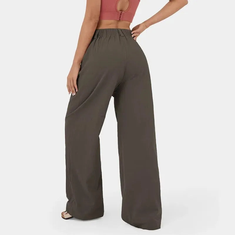 High Waisted Plicated Side Pocket Wide Leg Pants (Buy 2 Free Shipping)