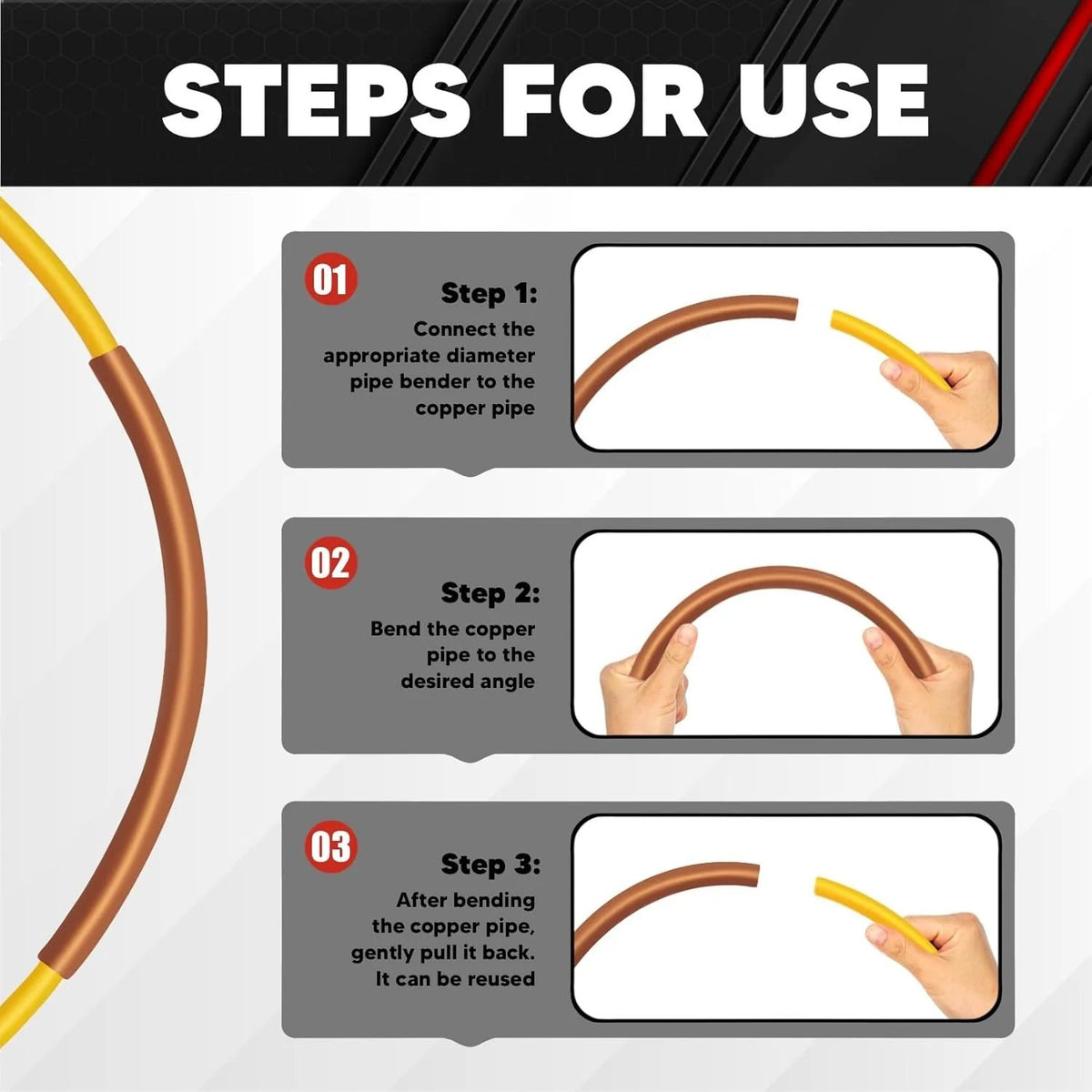 🎉4Pcs Conditioning Copper Tubing Pipe Extension 4M, 1/4" 1/2" 3/8" 5/8" Built-in Copper Tube Bending Strip, AC Refrigerator Pipe Bender Kit for Repair
