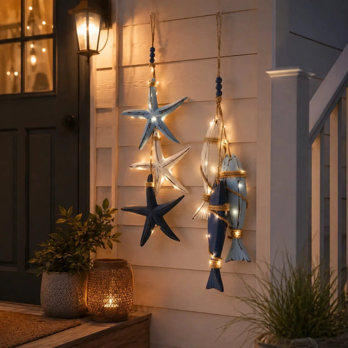 🎉⭐2026 HOT SALE🐟🌊Lighted Coastal Wooden Starfish & Fish Hanging Decor