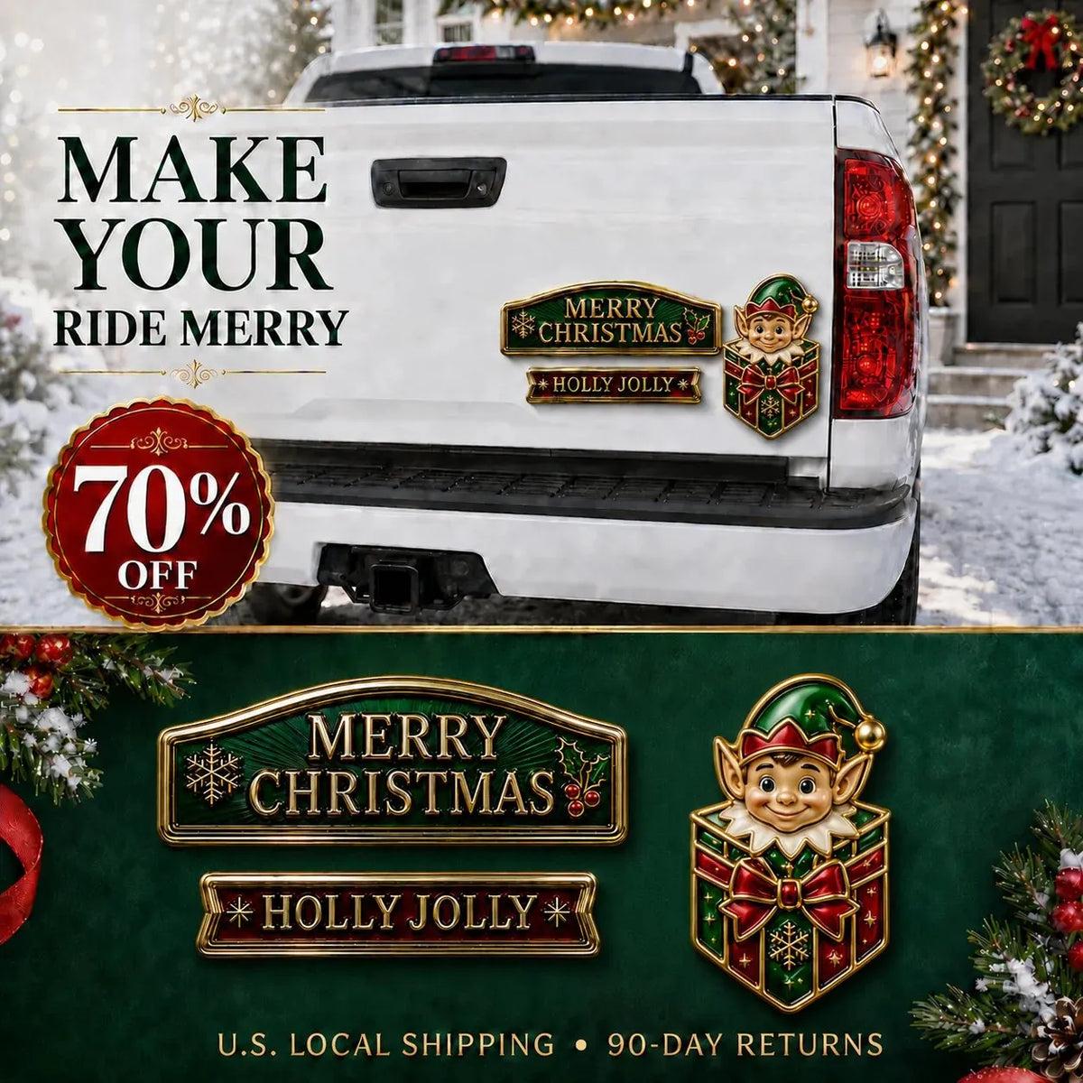 🔥 50K+ SOLD – 🎄 3-Piece Christmas Car Emblem Metal Badge Set | 3D Enamel Holiday Badges with Adhesive Backing for Trucks, SUVs & Festive Gifts 🎅✨