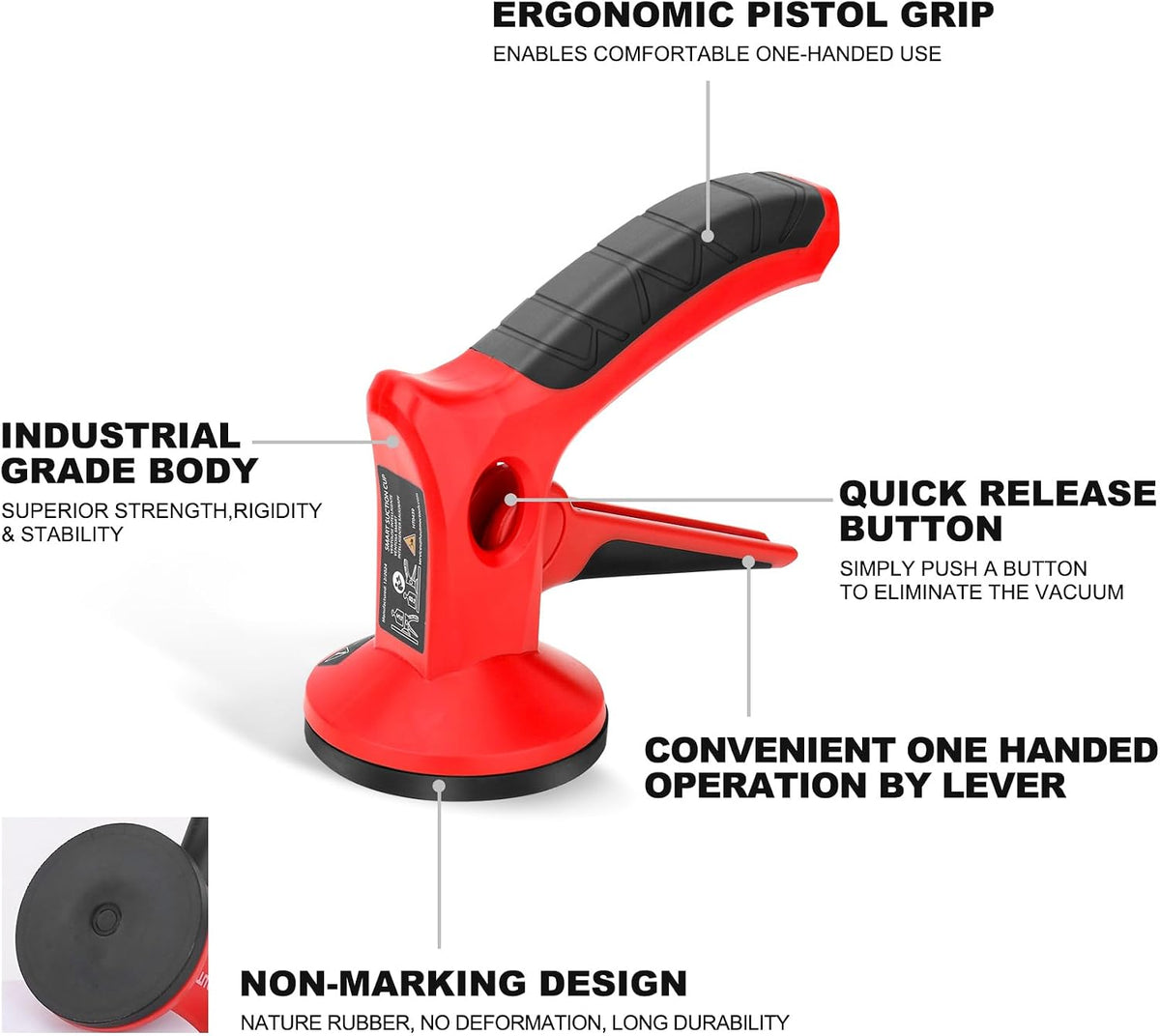 🛠️One-Hand Pistol Grip Suction Cup Lifter with Quick Release Lever, Heavy-Duty Vacuum Suction Puller for Car Dent Repair, Glass, Tile & Smooth Flat Surfaces