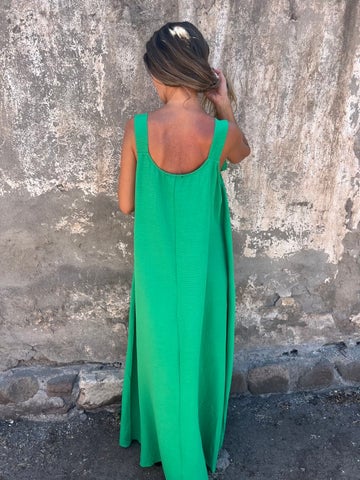 💕 Solid color dress for women with floral strap and U-neckline
