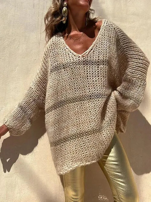 Autumn Brunch Knit Striped Colorblock Loose Pullover Sweater