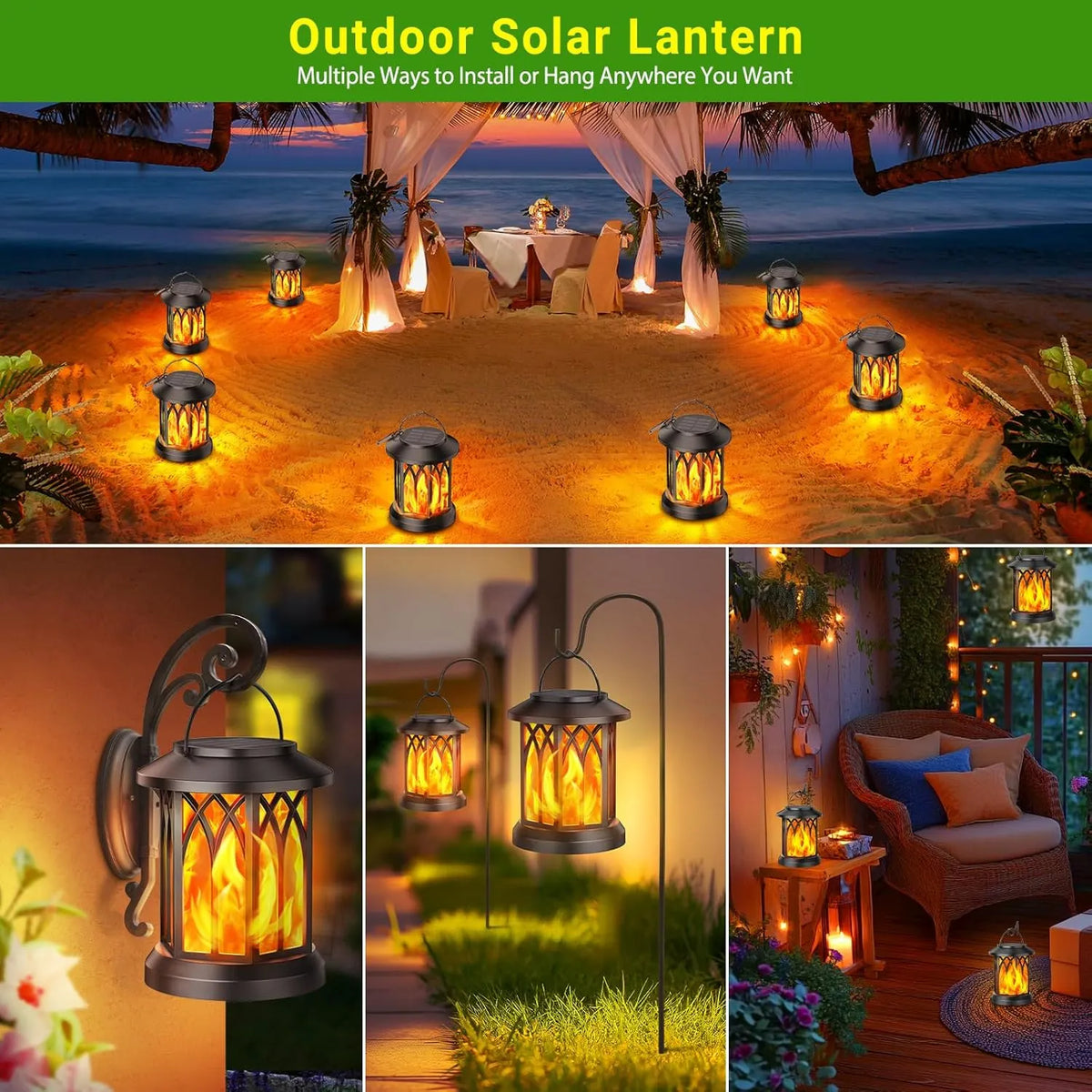 ✨🔥 Upgraded Flickering Flame Solar Lantern Outdoor Waterproof Light