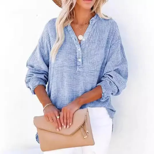💖Limited Sale 49% OFF💖Women’s Casual Gauze Button Neck Long Sleeve Blouse