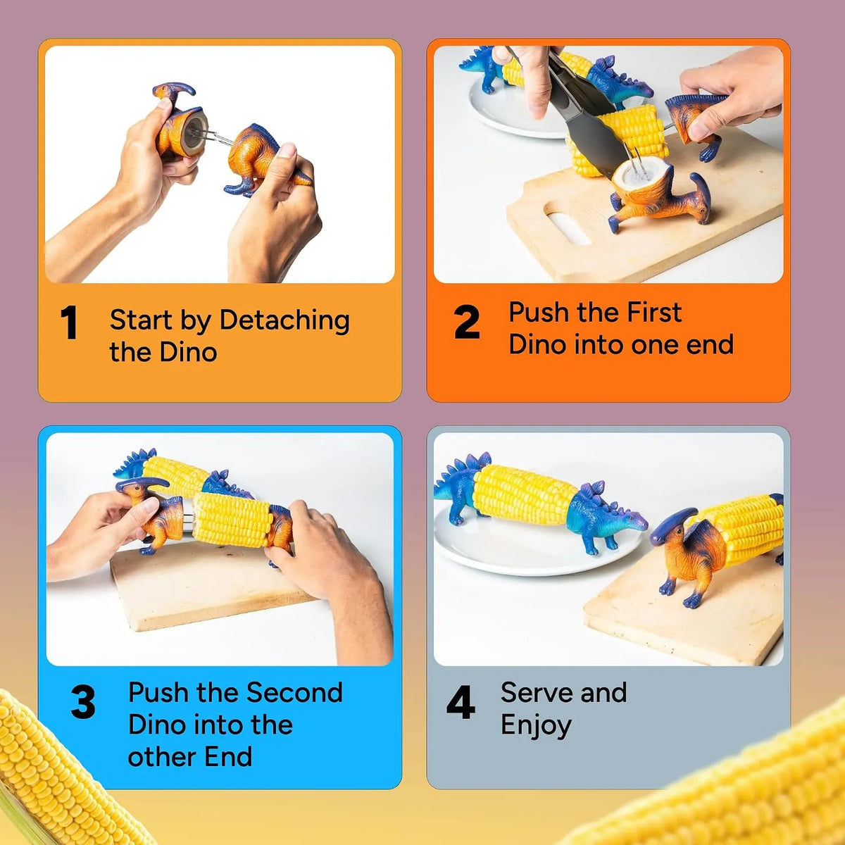 🦕💥2026 New Dinosaur Corn Holders for Corn On The Cob - Funny Corn Cob Holder for Kids and Adults with Stainless Steel Prongs