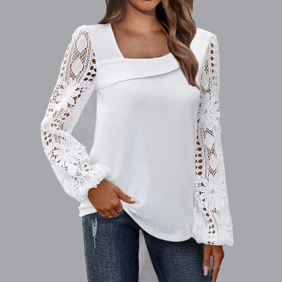 Lace Sleeve Patchwork Top (Buy 2 Free Shipping)