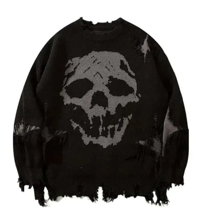 Unisex Skull Print Hip-Hop Distressed Sweater (Buy 2 Free Shipping)