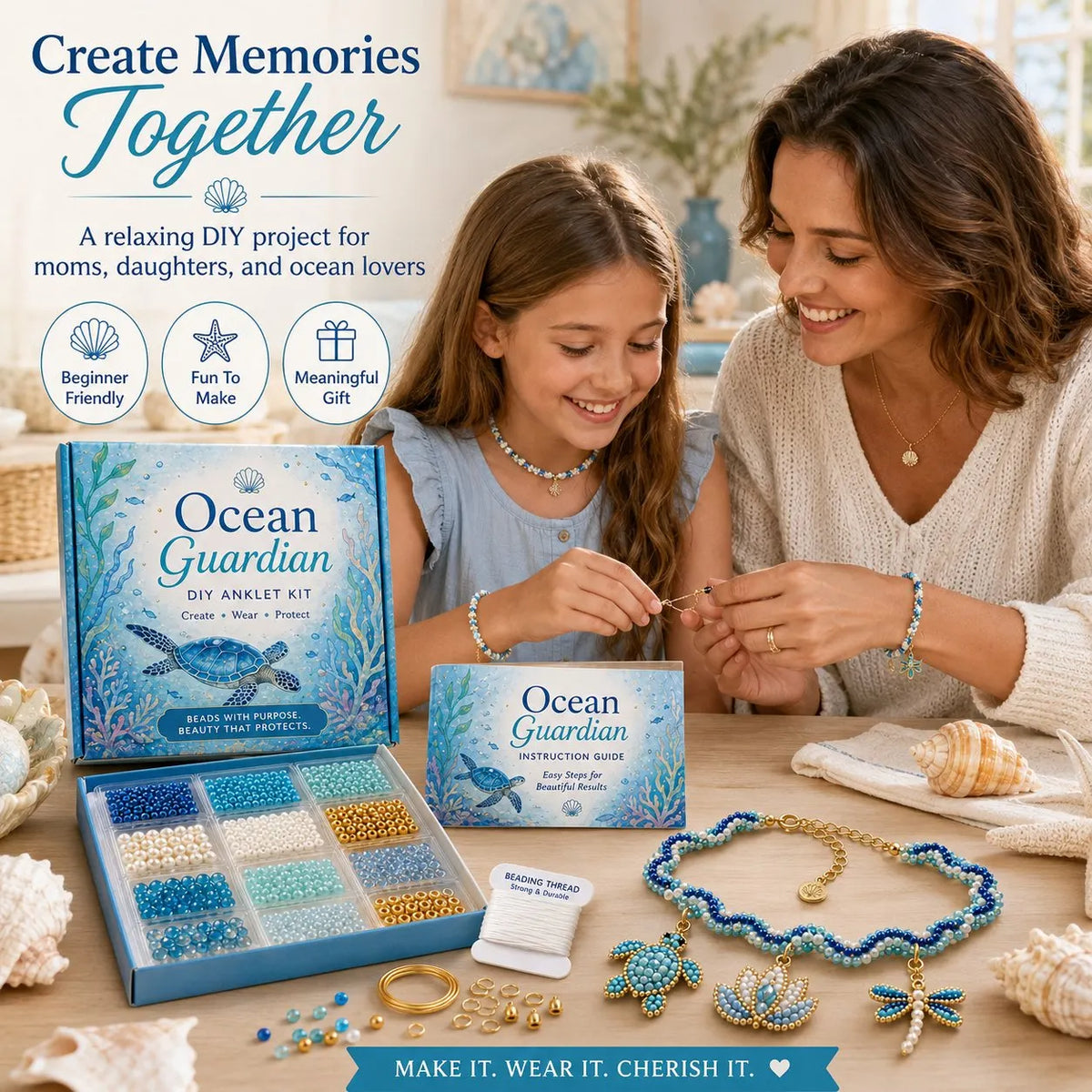 🔥 LAST DAY 49% OFF – 🌊✨ Ocean Guardian DIY Beaded Anklet Kit | Luxury Ocean Theme Anklet with Color-Matched Beads & Sea Charms DIY Coastal Jewelry 🐚✨