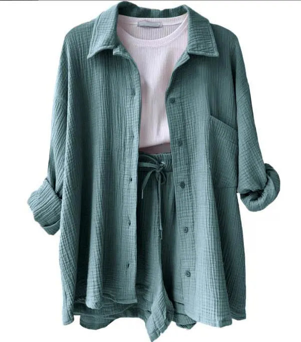 LONG SLEEVE SHIRT SHORT SET