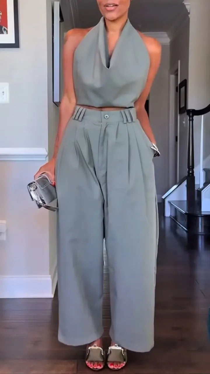 🔥49% OFF! Women's Halter Neck Cotton & Linen Sleeveless Casual Suit 💎
