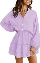 Chic Tiered Ruffle Mini Dress with V-Neck & Balloon Sleeves  🍂👗