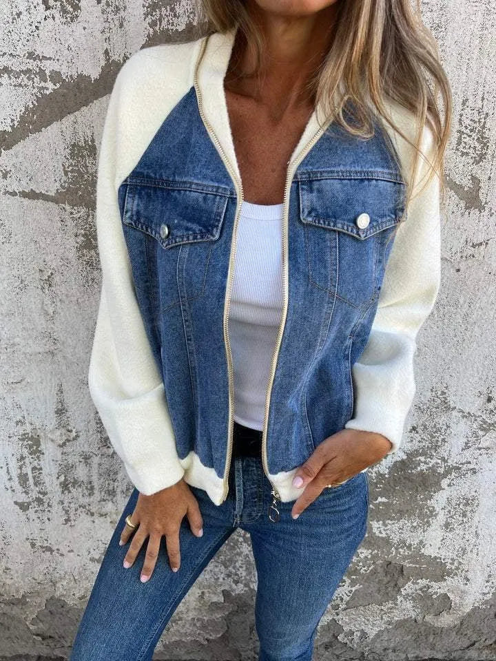 Patchwork Raglan Sleeves Denim Zipper Jacket (Buy 2 Free Shipping)
