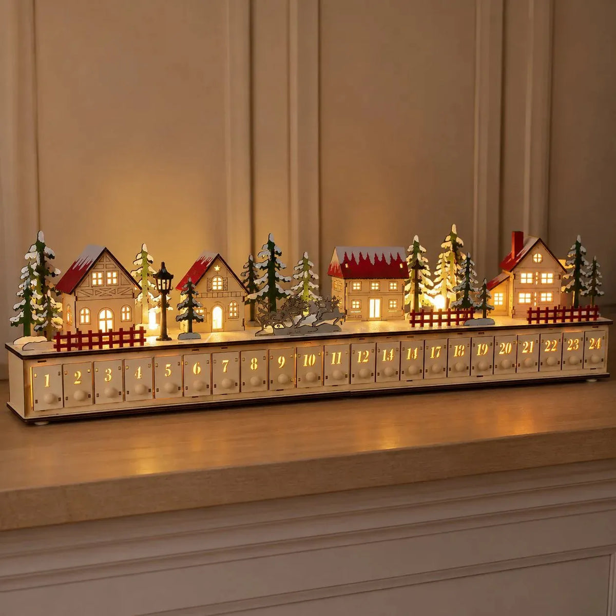 🔥HOT SALE🔥🏡🎁Wooden Village Advent Calendar With Led Glow