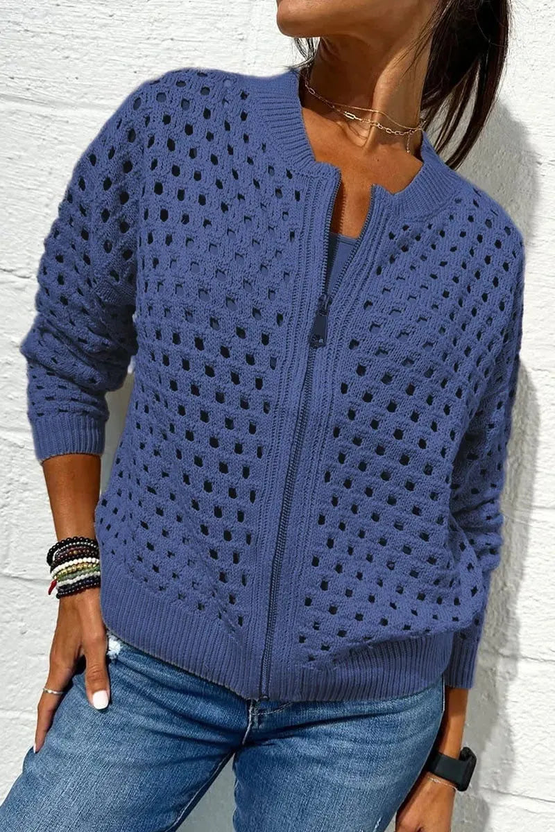 🍃LAST DAY SALE 49% OFF🍃Women's Casual Zipper Knit Jacket with Hollow Design