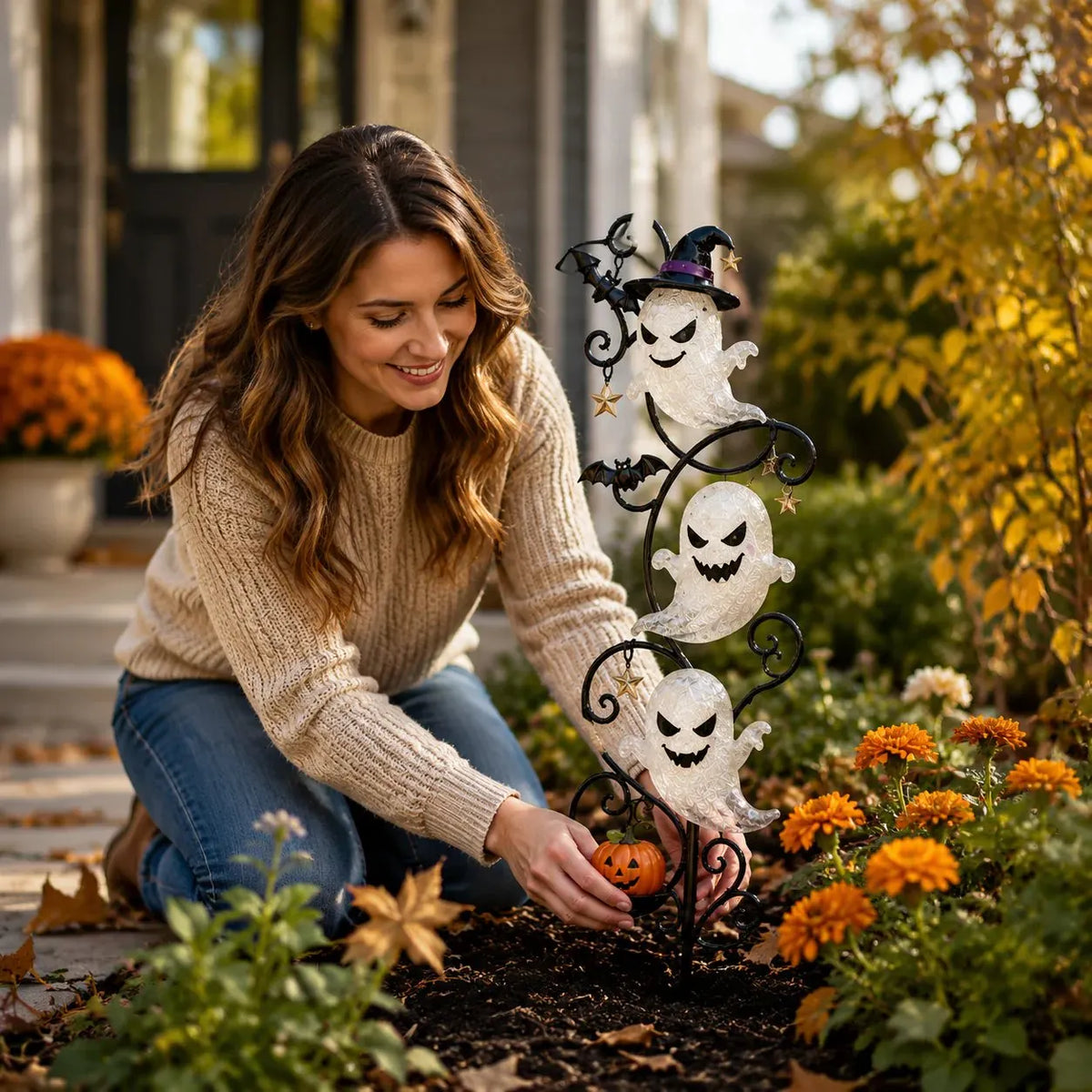 🔥Last Day Promotion!☀Solar-Powered Little Ghost Garden Stake Light | Whimsical Halloween Outdoor Decor