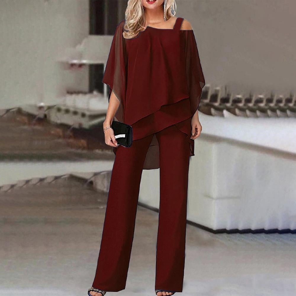 🎉Elegant Layered Chiffon Top & Wide-Leg Pants Set