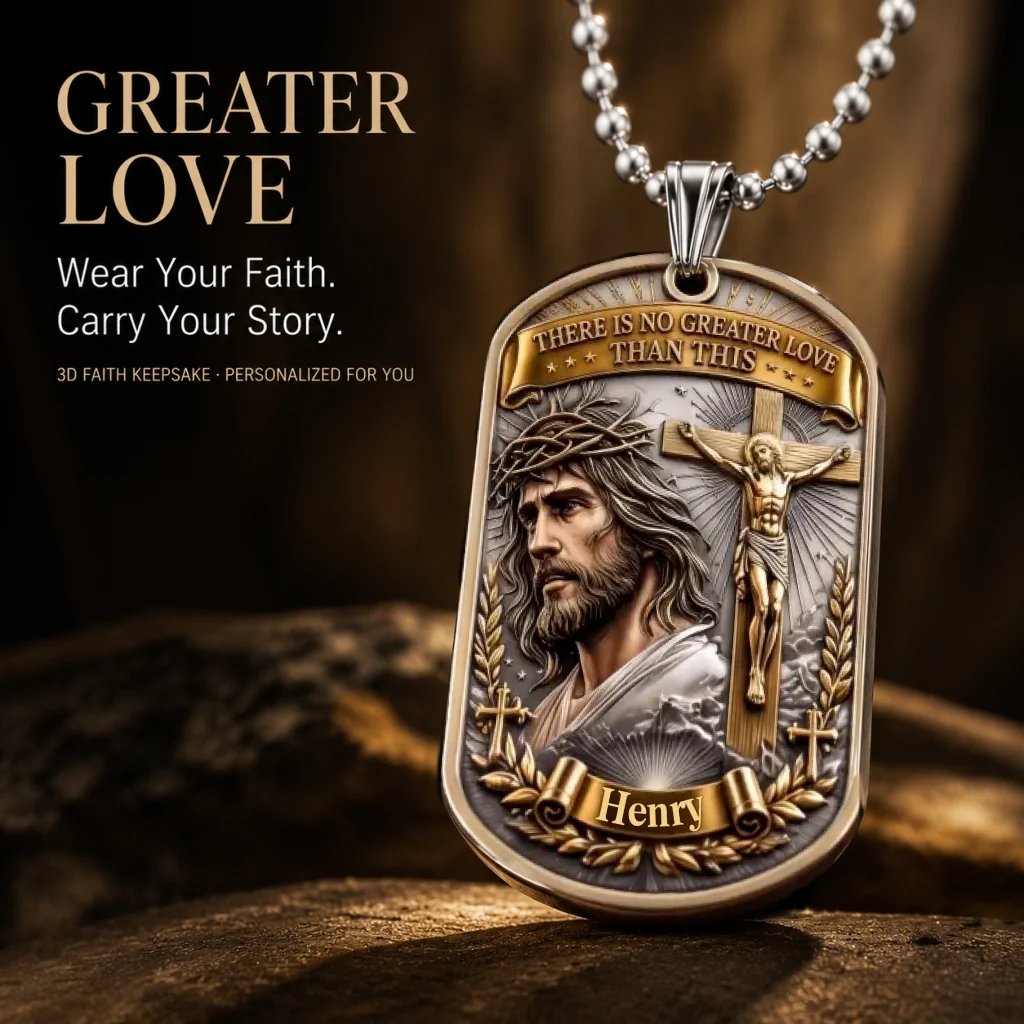 🔥HOT SALE🔥💥🏆Personalized "Greater Love" 3D Jesus Dog Tag Necklace ✝️❤️