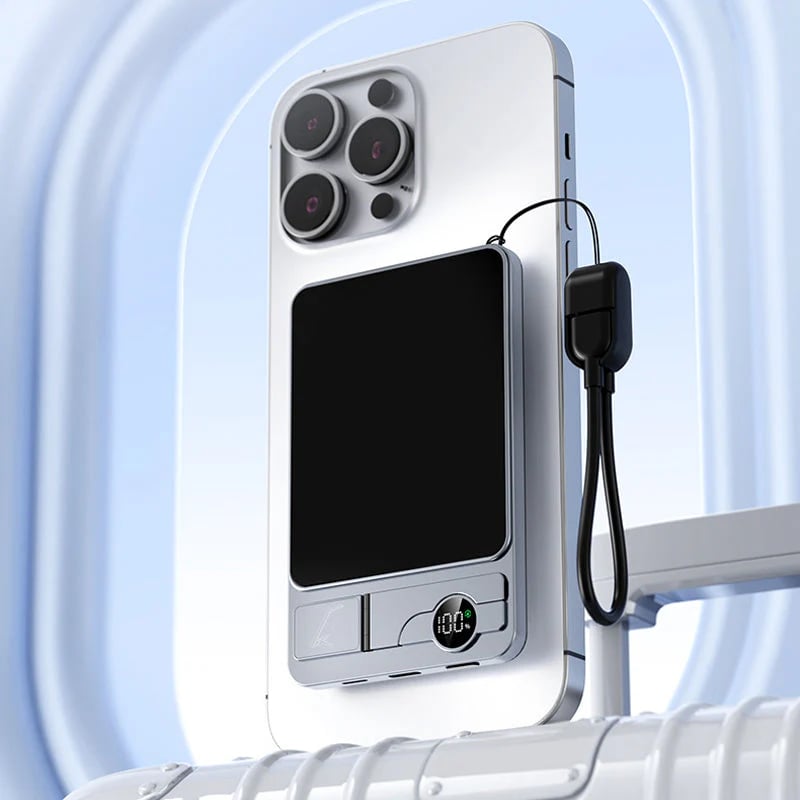 🔥HOT SALE🔥✨ 3-in-1 Magnetic Portable Charger – Wireless, Built-in Stand, Slim 🍃