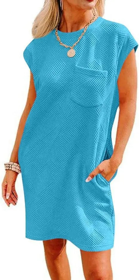 Women's Casual Textured T-shirt Dress with Pockets (Buy 2 Free Shipping)