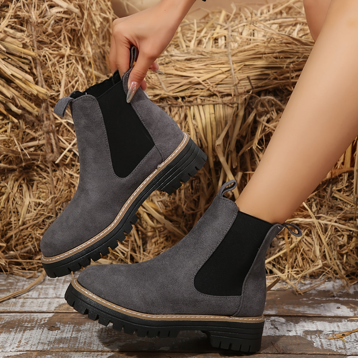 Damenmode Einfarbige Stiefeletten mit dicker Sohle