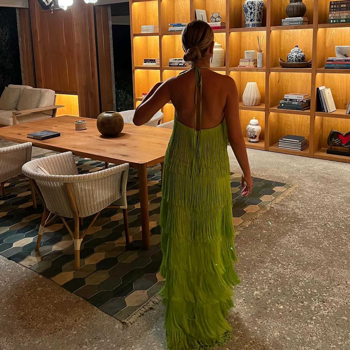 Tassel halter back resort dress