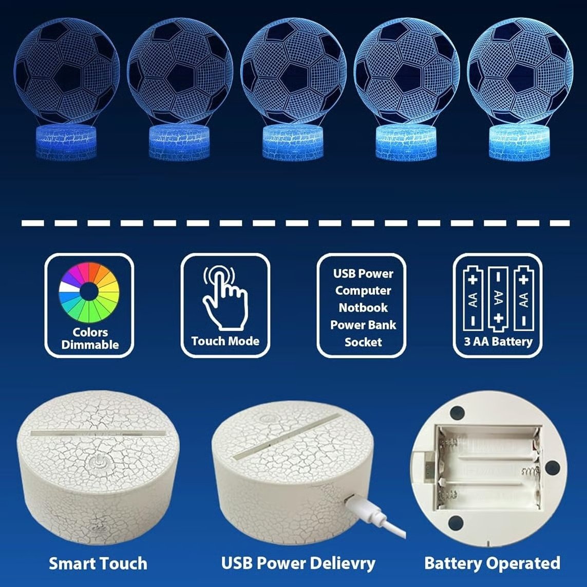 🎉Soccer 3D Optical Illusion Night Light LED Desk Lamp