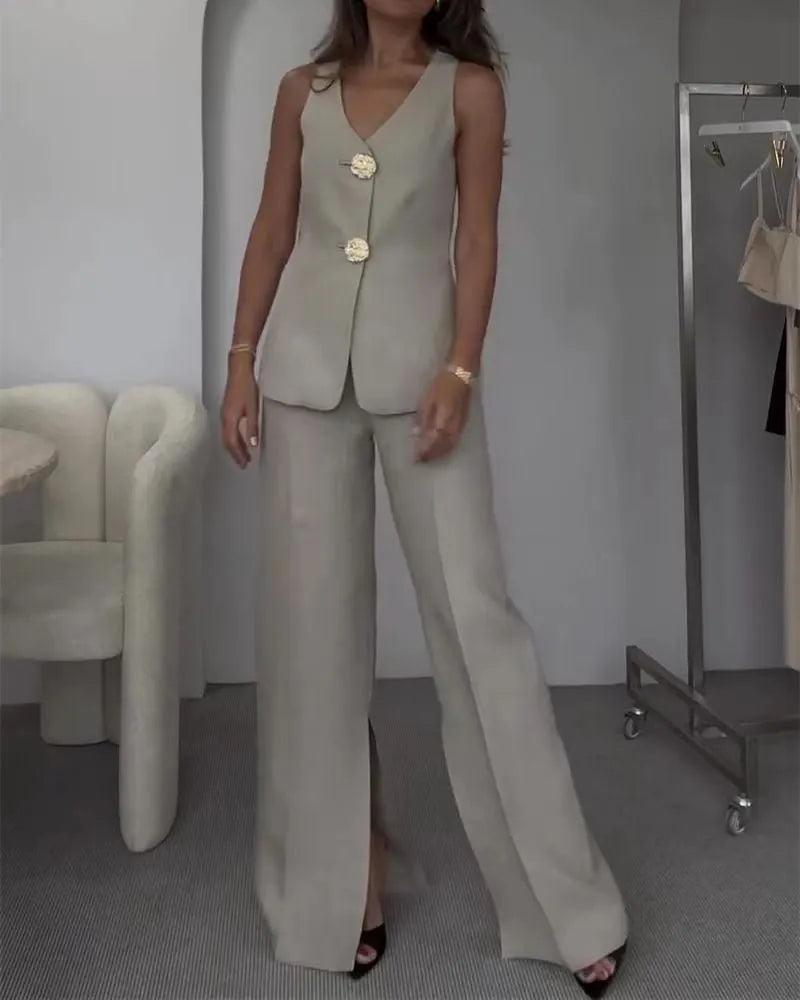 Casual V-Neck Vest Two-piece Suit