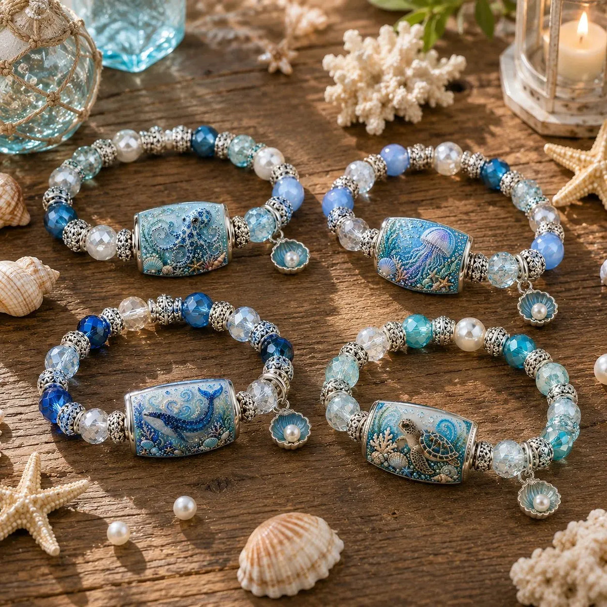 🌊 Last Day 49% OFF – Ocean Theme Charm Bracelet Collection | Blue Beaded Marine Life Jewelry Inspired by the Sea 💙🐚