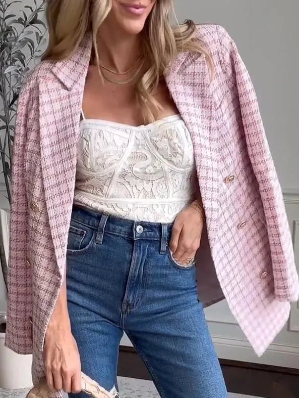 Women's Casual Lapel Single-breasted Plaid Suit Jacket