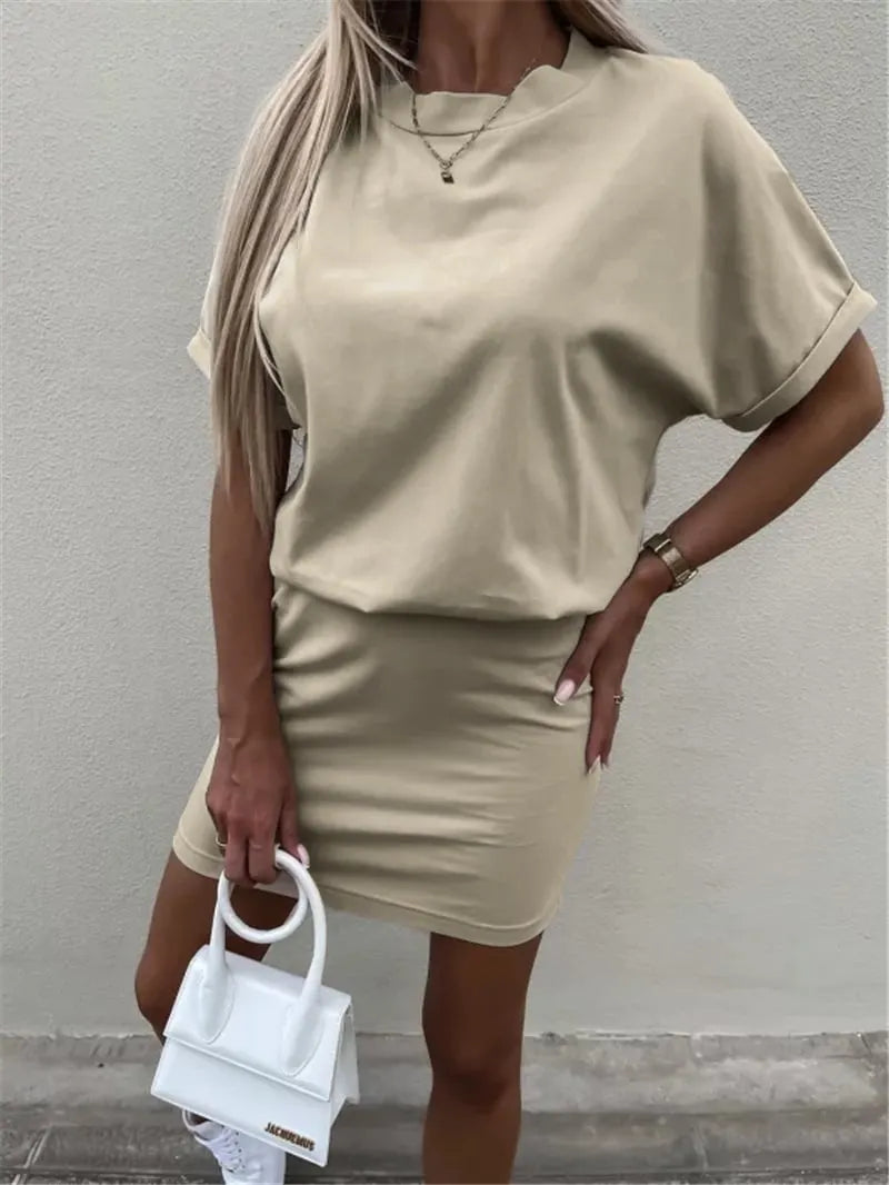 Women's Short-Sleeve Elastic Waist Bodycon Short Dress (Buy 2 Free Shipping)