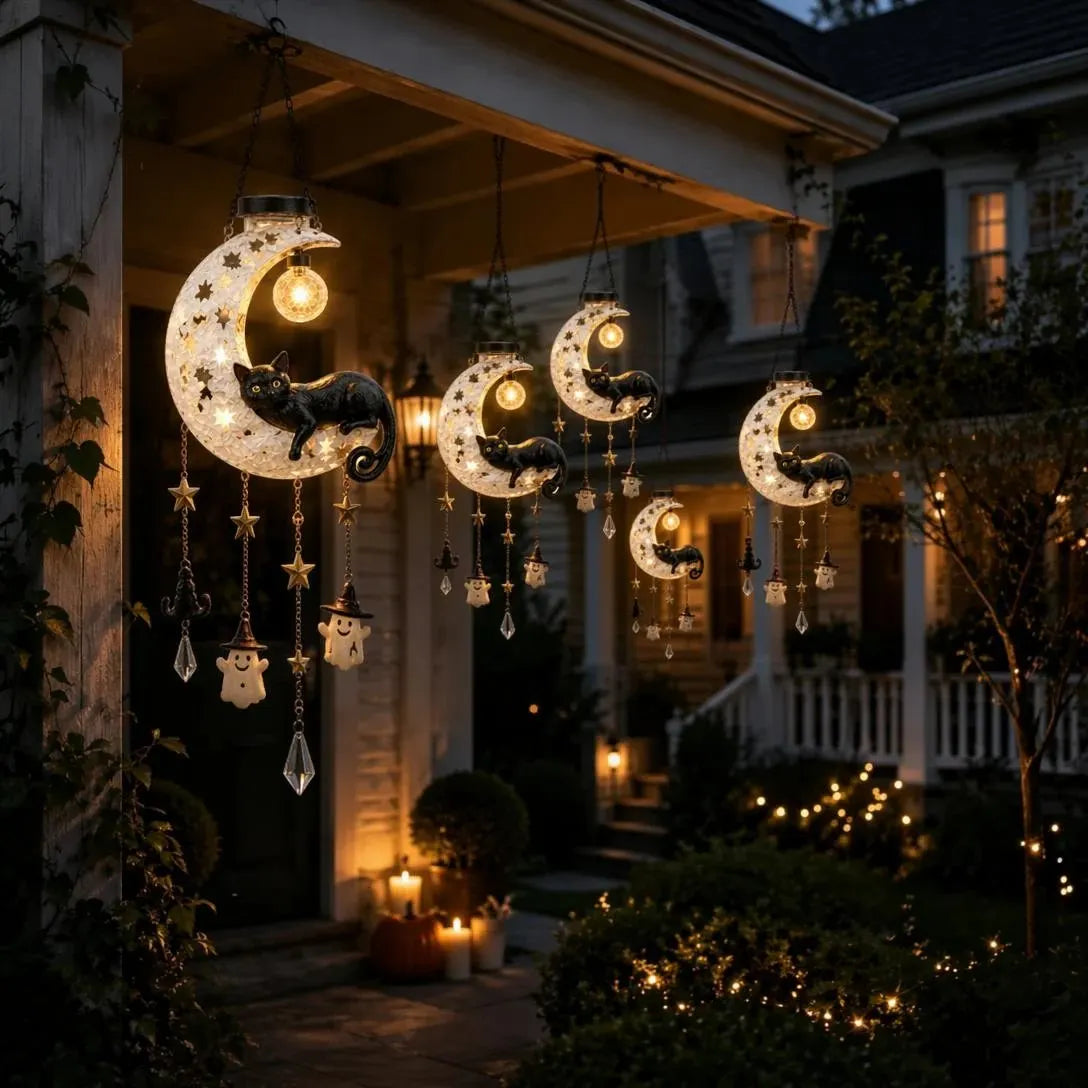 🎉🎃 Halloween Early Bird Sale | 49% OFF Black Cat Moon Solar Lantern🐈‍⬛🌙
