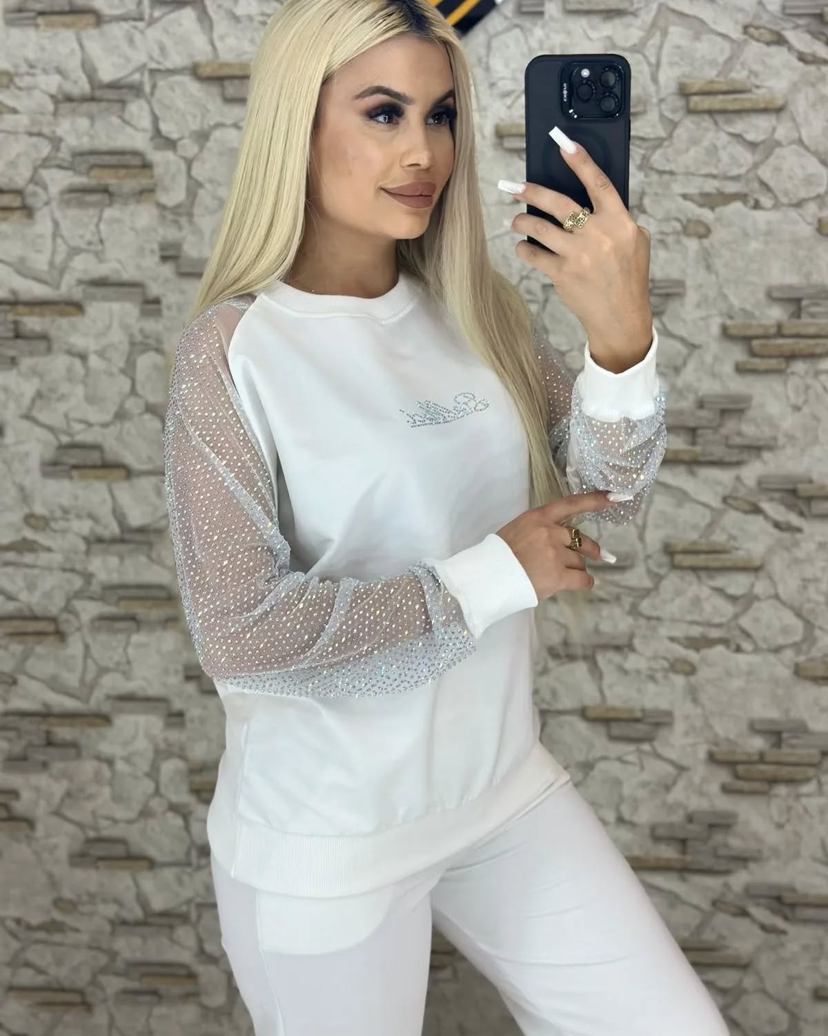 Women's Chic Casual Two-piece Set with Transparent Mesh Details